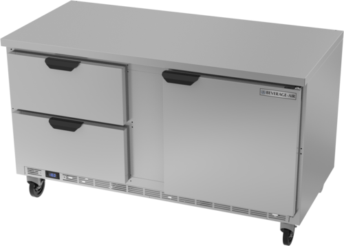 Beverage Air WTFD60AHC-2-FLT 60"W Two Drawer and One Door Stainless Steel Worktop Freezer