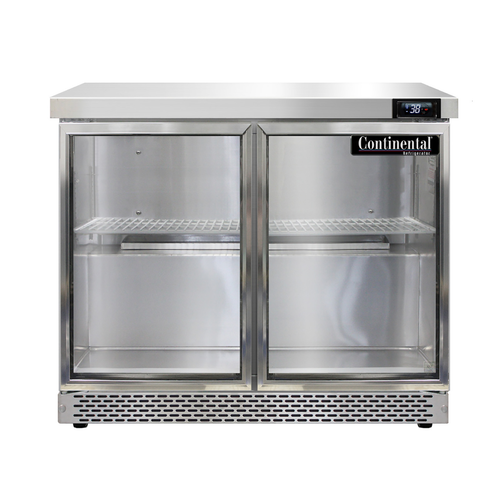 Continental Refrigerator SW36NGD-FB 36"W Two-Section Glass Door Work Top Display Refrigerator