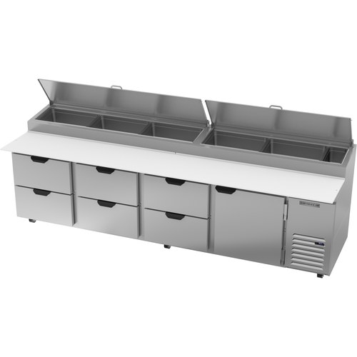 Beverage Air DPD119HC-6 119" W Four-Section One Door One Door Pizza Top Refrigerated Counter