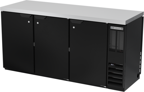 Beverage Air BB72HC-1-F-PT-B-27 72"W Three-Section Solid Door Refrigerated Open Food Rated Back Bar Pass-Thru Storage Cabinet
