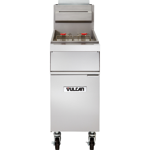 Vulcan 1GR45M-NG 45 Lbs. Stainless Steel Natural Gas Free-Standing Fryer - 120,000 BTU