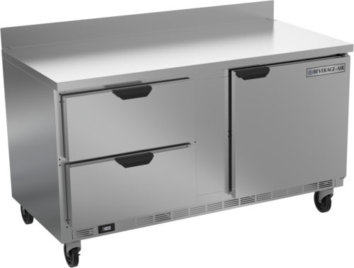 Beverage Air WTFD60AHC-2 60"W Two Drawer and One Door Stainless Steel Worktop Freezer With 4" Removable Backsplash