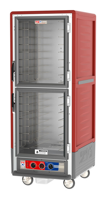 Metro C539-MDC-4 C5 3 Series Red Full-Size Insulated Moisture Heated Holding & Proofing Cabinet with Clear Dutch Doors and Fixed Wire Slides - 120V