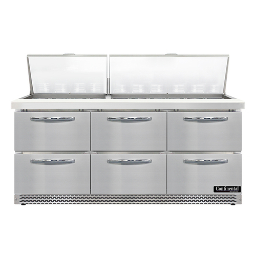 Continental Refrigerator SW72N30M-FB-D 72" W Three-Section Six Drawer Mighty Top Sandwich Unit