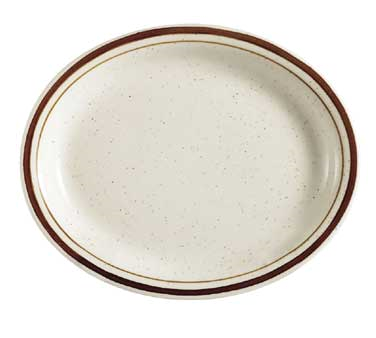CAC China AZ-12 Brown Rim and Speckled Ceramic Oval Arizona Platter (2 Dozen Per Case)