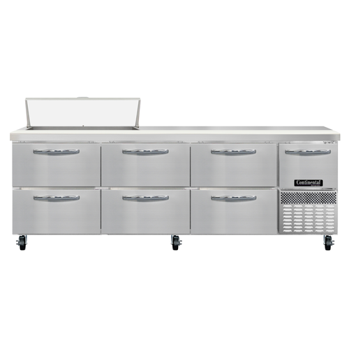 Continental Refrigerator RA93N10-D 93" W Four Section Six Drawer Refrigerated Base Sandwich Unit