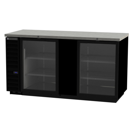 Beverage Air BB68HC-FG-B 68" W Black Stainless Steel 2 Glass Doors Refrigerated Food Rated Back Bar Storage Cabinet - 115 Volts