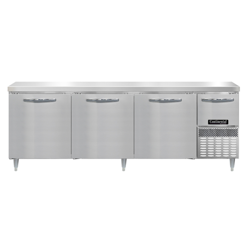Continental Refrigerator DRA93NSS 93"W Four Door Stainless Steel Designer Line Refrigerated Base Worktop Unit