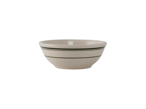 Tuxton TGB-018 5" 15 Oz. Ceramic American White/Eggshell With Green Band Round Nappie (3 Dozen Per Case)