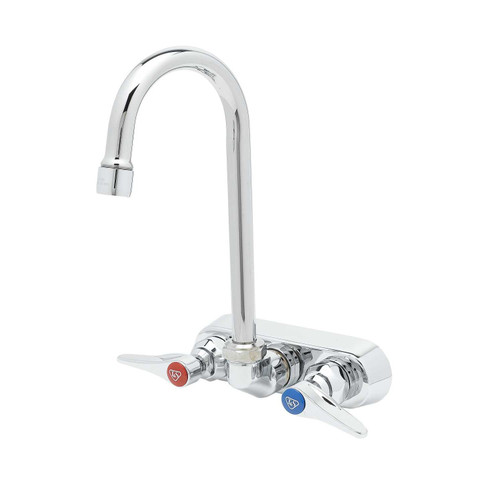 T&S Brass B-1146-02A Workboard Faucet wall mount 4" centers 4-3/8" swivel gooseneck