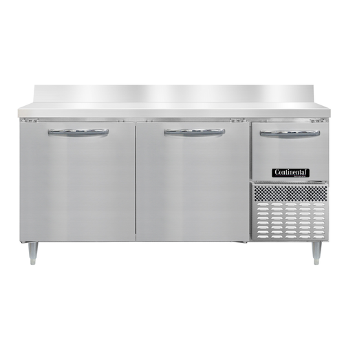 Continental Refrigerator DRA68NSSBS 68"W Three Door Stainless Steel Designer Line Refrigerated Base Worktop Unit With 6"H Backsplash