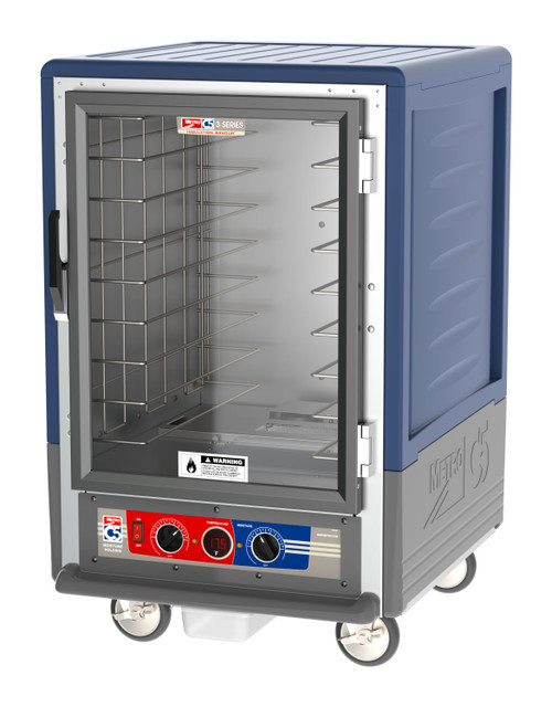 Metro C535-MFC-4-BU C5 3 Series Blue Half-Size Insulated Moisture Heated Holding & Proofing Cabinet with Clear Doors and Fixed Wire Slides - 120 Volts