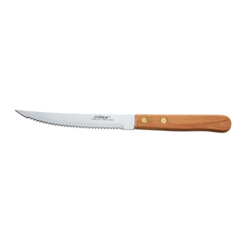 Winco K-45W 8-1/2" Steak Knife with Wooden Handle (Contains 1 Dozen)