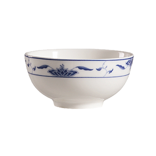 CAC China 103-64 7 Oz. Bone White Porcelain Round Blue Lotus Rice Bowl (4 Dozen Per Case)