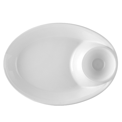 CAC China MX-OB14 65 Oz. Super White Porcelain Oval Catering Collection Plastic Oval Chip & Dip Bowl (1 Dozen)