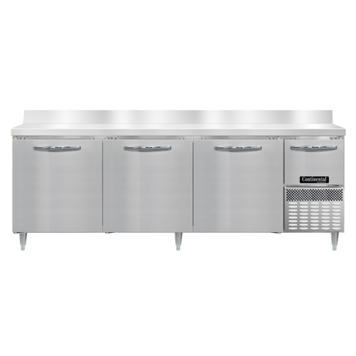 Continental Refrigerator DRA93NSSBS 93"W Four Door Stainless Steel Designer Line Refrigerated Base Worktop Unit With 6"H Backsplash