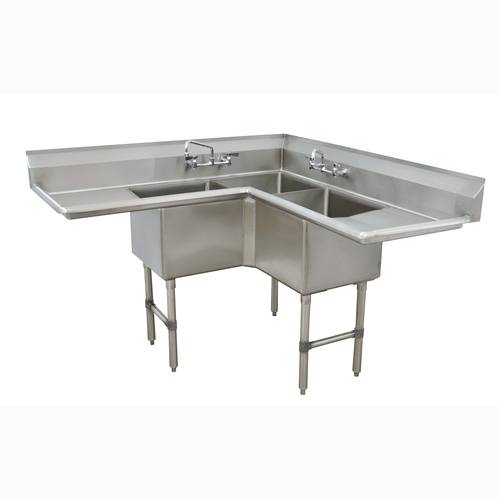 Advance Tabco FC-K6-18D-X 57" W 16 Gauge Stainless Steel Base Special Value Fabricated NSF Corner Sink