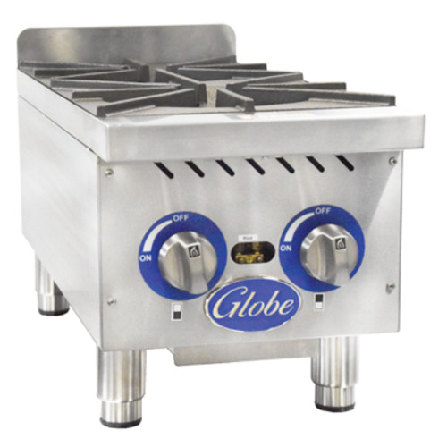 Globe GHP12G-NG 14" W Stainless Steel Natural Gas Countertop Hotplate - 44,000 BTU