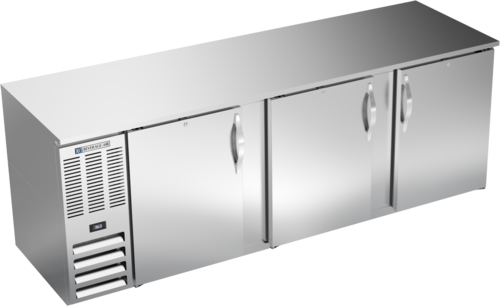 Beverage Air BB94HC-F-S 94" W Three-Section Solid Door Refrigerated Food Rated Back Bar Storage Cabinet - 115 Volts