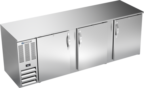 Beverage Air BB94HC-F-S 94" W Three-Section Solid Door Refrigerated Food Rated Back Bar Storage Cabinet - 115 Volts
