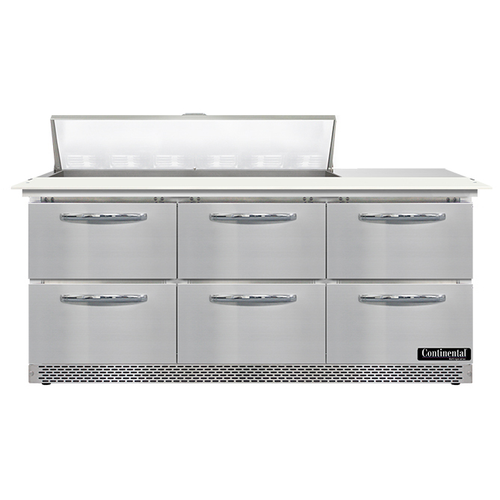Continental Refrigerator SW72N12C-FB-D 72" W Three-Section Six Drawer Sandwich Unit