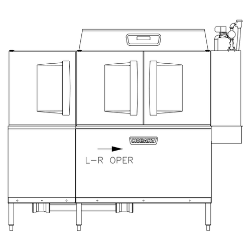 Hobart CL76-BAS+BUILDUP Low Temp Conveyor Dishwasher 0.56 Gallon/Rack Stainless Steel Enclosure Panels Microprocessor Controls