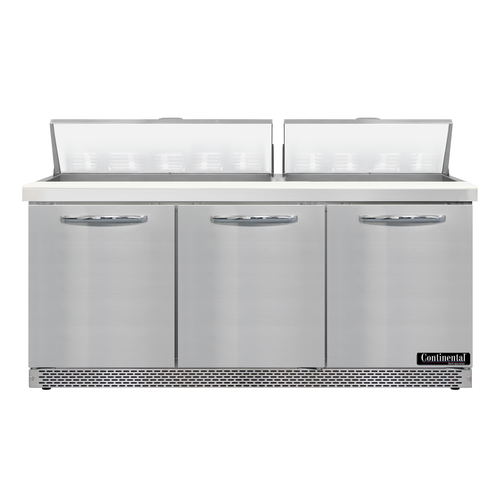 Continental Refrigerator D72N18-FB 72" W Three-Section Three Door Designer Line Sandwich Unit