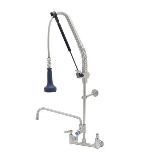 T&S Brass S-0133-12-CRB8P EverSteel 8" Adjustable Wall Mount Quarter-Turn Cerama Cartridges DuraPull Pull-Down Pre-Rinse Unit