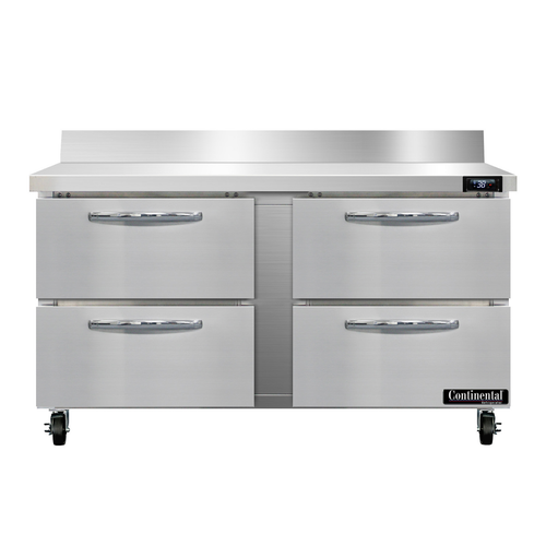 Continental Refrigerator SW60NBS-D 60"W Four Drawer Stainless Steel Work Top Refrigerator With 5 1/2"H Backsplash