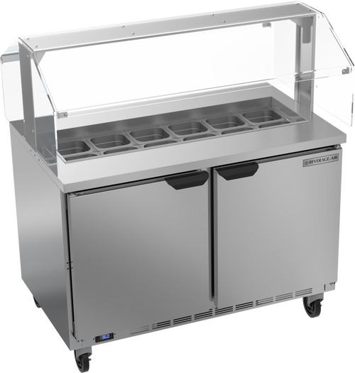 Beverage Air SPE48HC-12-SNZ 48" W Two-Section Two Door Sandwich Top Refrigerated Counter with Sneezeguard