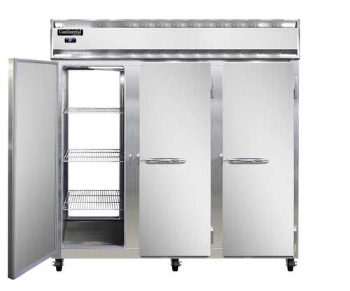 Continental Refrigerator 3R-SS-PT 78"W Three-Section Solid Door Refrigerator