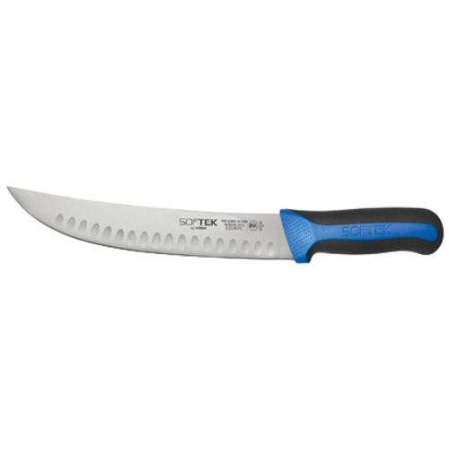 Winco KSTK-103 10" Black and Blue Hollow Ground Edge Sof-Tek Cimeter Knife with TPR Handle