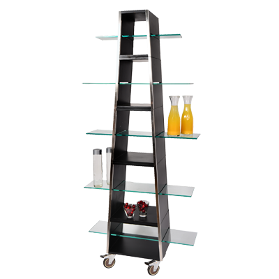 Eastern Tabletop 1805BK 17-1/2"W x 76"H Black Stainless Steel Pyramid Mobile Buffet