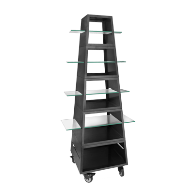 Eastern Tabletop ST1805MB 23"W x 74"H Black Stainless Steel Pyramid Mobile Buffet