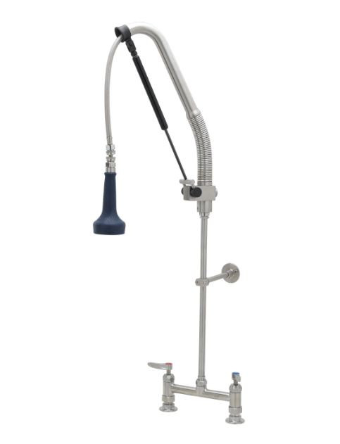 T&S Brass S-0123-CR-B8P EverSteel 8" Centers Quarter-Turn Cerama Cartridges Deck Mount DuraPull Pull-Down Pre-Rinse Unit
