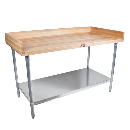 John Boos DNS09 Baker's Top 72"W x 30"D, 1-3/4" thick Top with 4" Coved Riser on Back & Both Ends Work Table