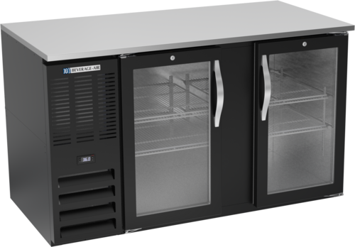 Beverage Air BB58HC-G-B 58" W Black Stainless Steel 2 Glass Doors Refrigerated Back Bar Storage Cabinet - 115 Volts