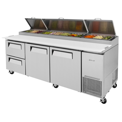 Turbo Air TPR-93SD-D2-N 93" W Three-Section Two Door Two Door Super Deluxe Pizza Prep Table