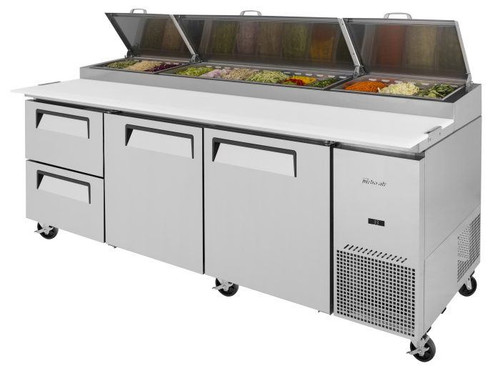 Turbo Air TPR-93SD-D2-N 93" W Three-Section Two Door Two Door Super Deluxe Pizza Prep Table