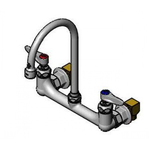 T&S Brass B-0331-VF035-EL Double Pantry Faucet wall mount 8" centers 5-3/4" swivel/rigid gooseneck 0.35 GPM VR outlet  with stream regulator