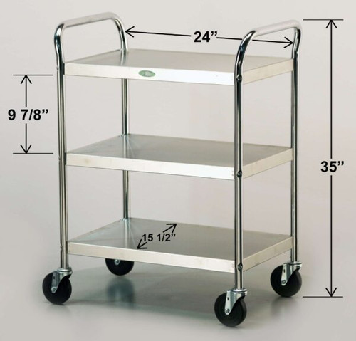 Lakeside 479 17.5" W 500 Lbs. Chrome Plated Solid 3-Shelf with Push Handles Utility Cart
