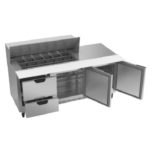 Beverage Air SPED72HC-18M-2 72" W Three-Section Two Door Mega Top Refrigerated Counter