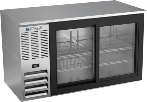 Beverage Air BB58HC-GS-S 58" W Two-Section Glass Door Refrigerated Back Bar Storage Cabinet - 115 Volts