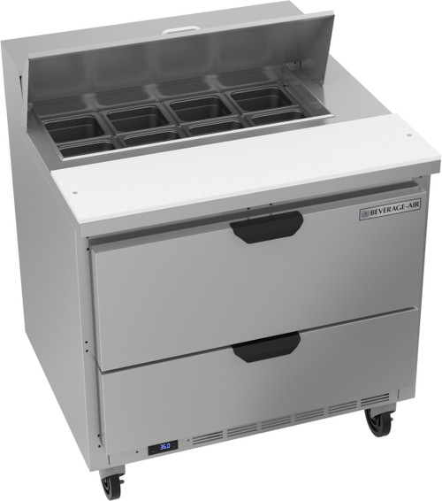 Beverage Air SPED36HC-08-2 36" W One-Section Two Drawer Sandwich Top Refrigerated Counter