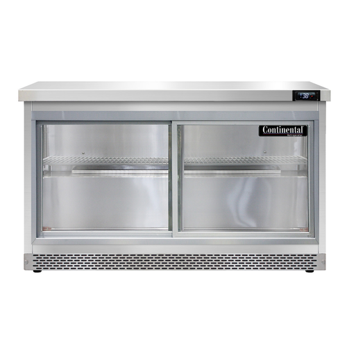 Continental Refrigerator SW48NSGD-FB 48"W Two-Section Glass Door Work Top Display Refrigerator