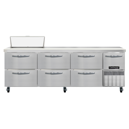Continental Refrigerator RA93N8-D 93" W Four-Section Six Drawer Refrigerated Base Sandwich Unit