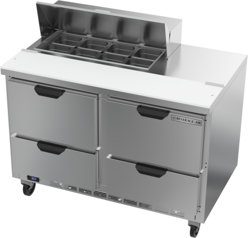 Beverage Air SPED48HC-08-4 48" W Two-Section Four Drawer Sandwich Top Refrigerated Counter