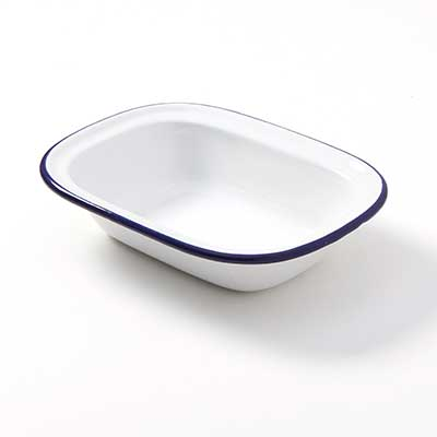 American Metalcraft EWB8 16 Oz. Metal White With Blue Rim Oblong Enamelware Bowl