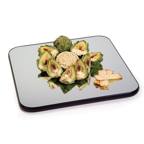 Lakeside 2272 12" x 12" W Black Vinyl Edges Square Glass Mirror Tray