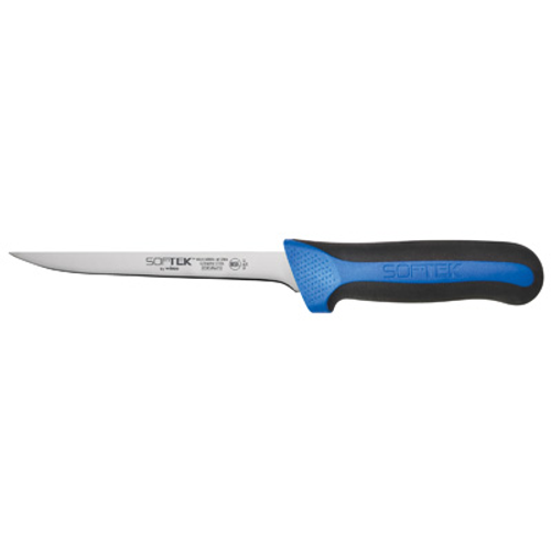 Winco KSTK-61 6" Black and Blue Curved Sof-Tek Boning Knife with TPR Handle